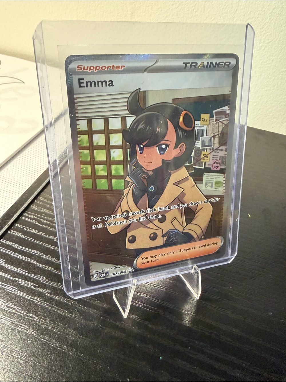 Pokemon Trainer Supporter Emma Full Art Card - Brown, Black, Blue Accents